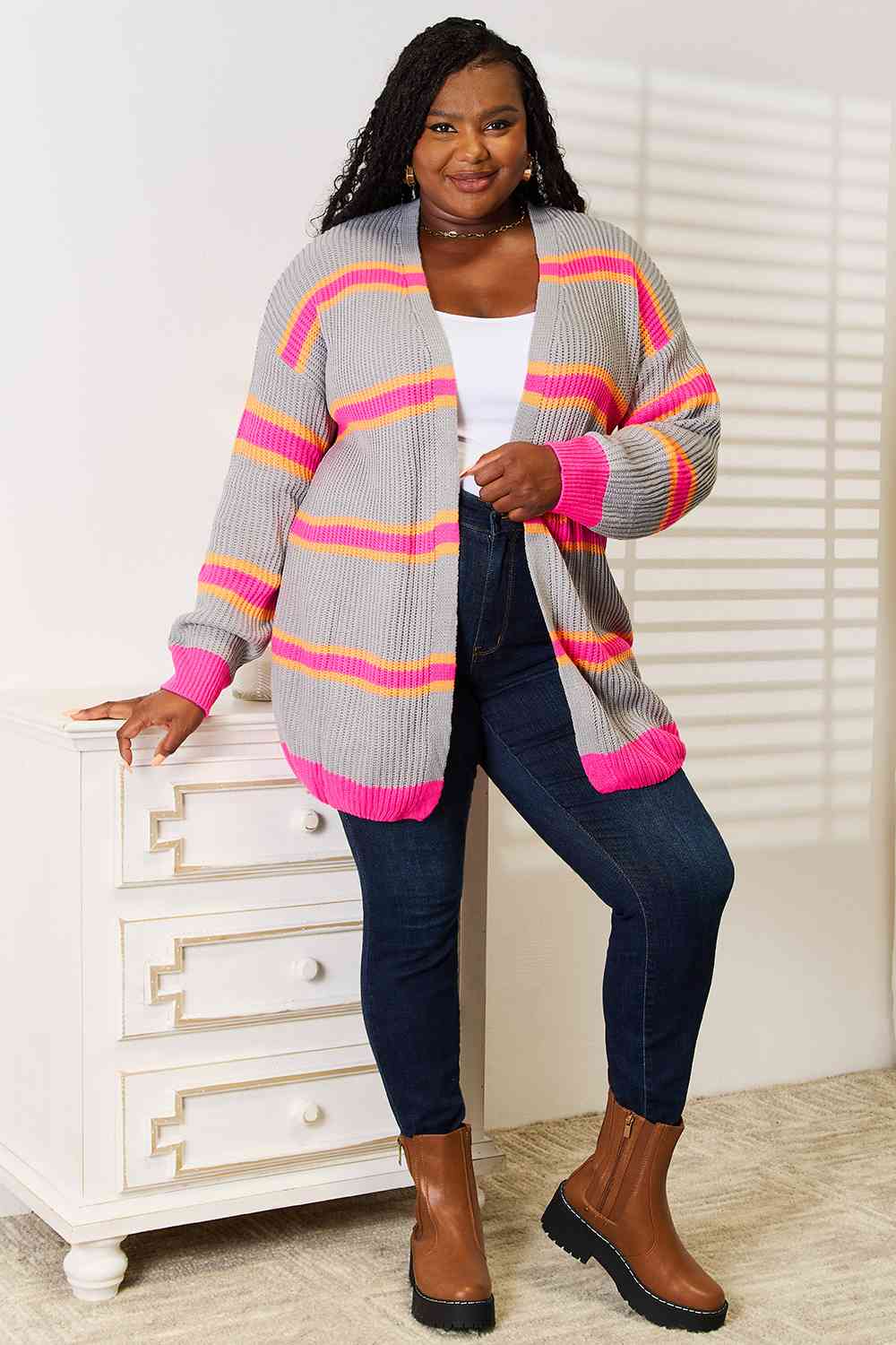 Woven Right Ribbed Long Sleeve Cardigan - Premium from Trendsi - Just $46! Shop now at ZLA