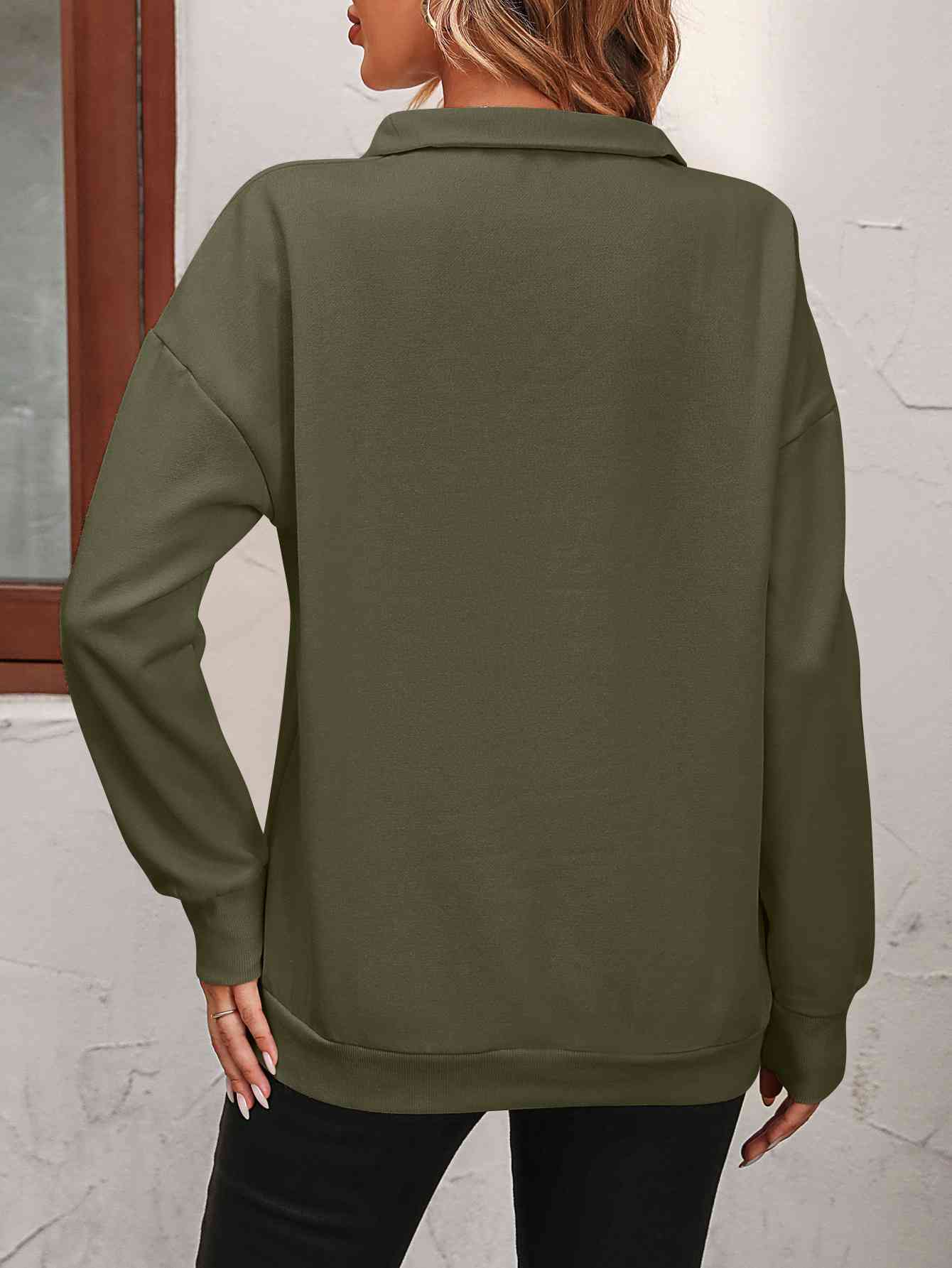 Zip-Up Dropped Shoulder Sweatshirt - Premium from Trendsi - Just $29! Shop now at ZLA