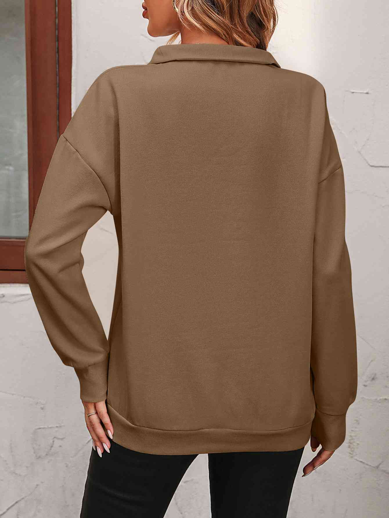 Zip-Up Dropped Shoulder Sweatshirt - Premium from Trendsi - Just $29! Shop now at ZLA