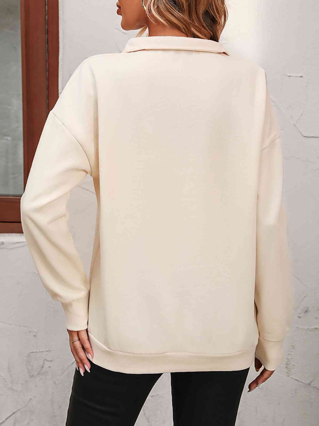Zip-Up Dropped Shoulder Sweatshirt - Premium from Trendsi - Just $29! Shop now at ZLA