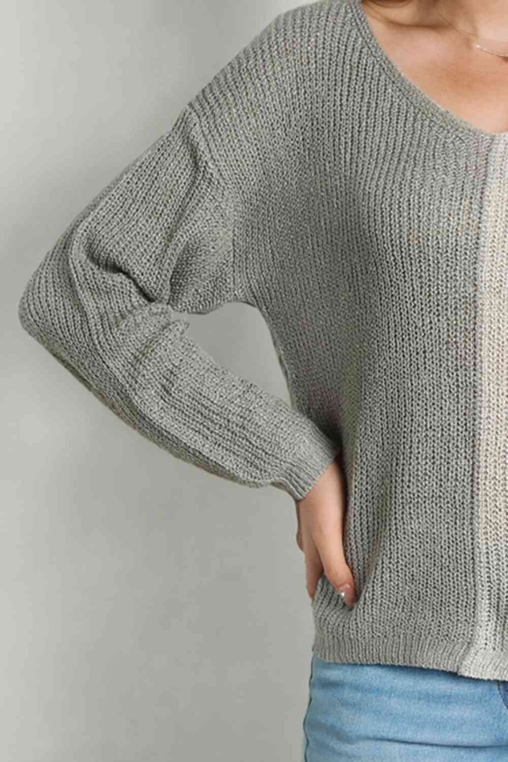 Contrast Color V-Neck Long Sleeve Pullover Sweater - Premium  from Trendsi - Just $29! Shop now at ZLA