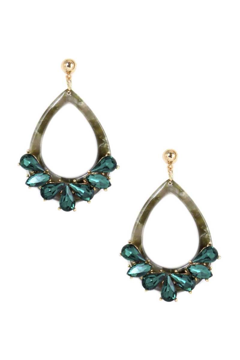 Acetate Rhinestone Teardrop Dangle Earring - ZLA
