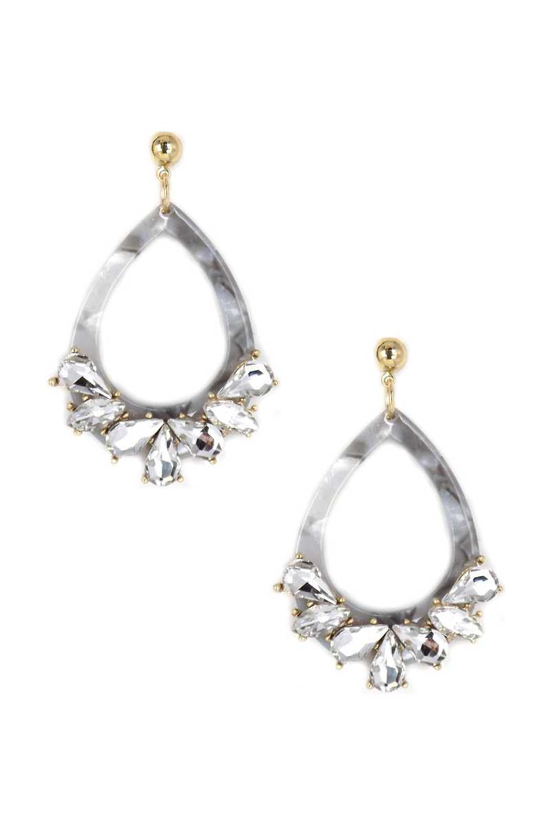 Acetate Rhinestone Teardrop Dangle Earring - ZLA