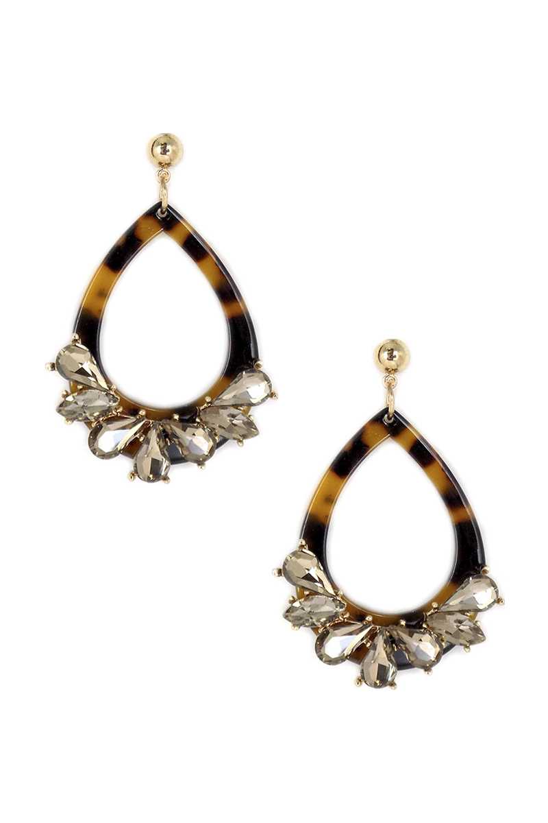 Acetate Rhinestone Teardrop Dangle Earring - ZLA