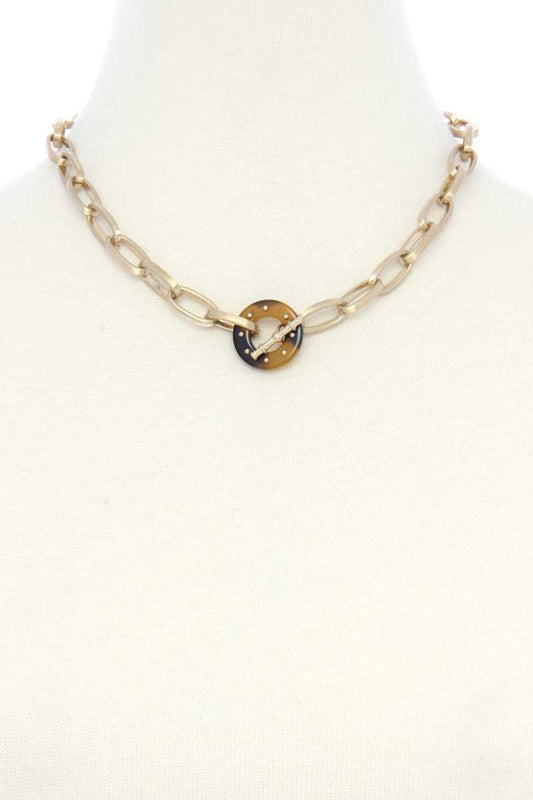 Acetate Ring Oval Link Toggle Clasp Necklace - ZLA