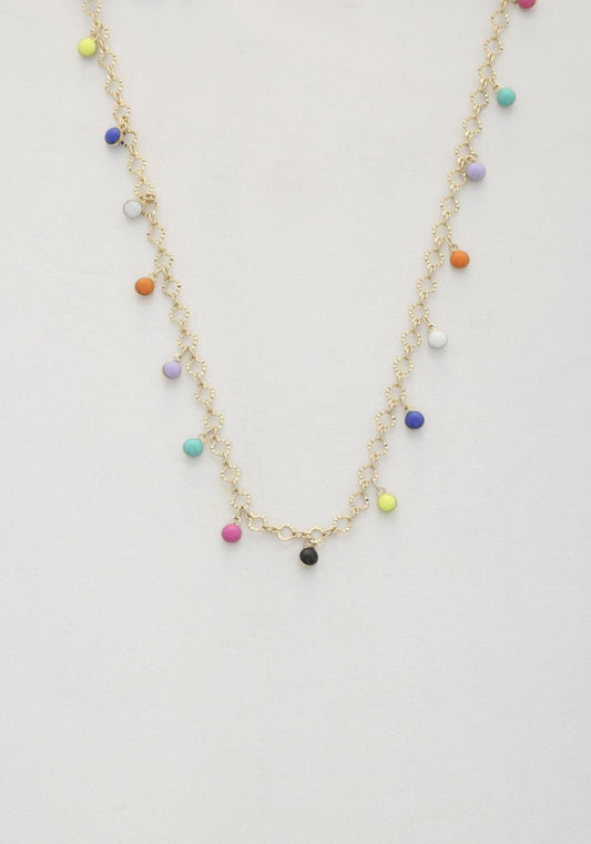 Beaded Circle Link Metal Necklace - ZLA