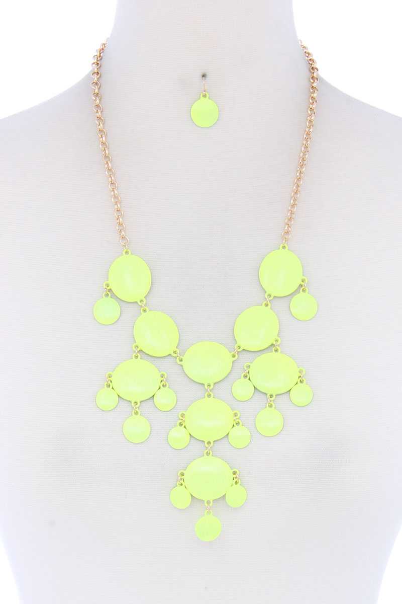 Brushed Oval Shape Dangle Metal Necklace - ZLA
