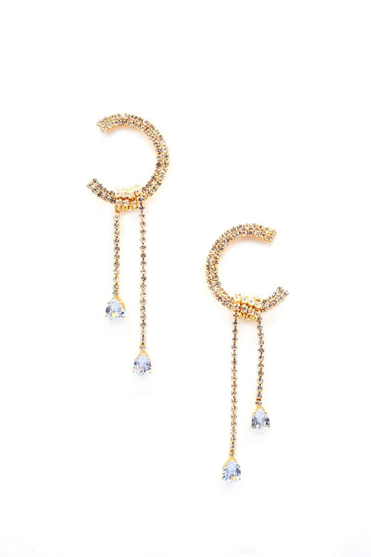 C Shape Rhinestone Dangle Earrng - ZLA