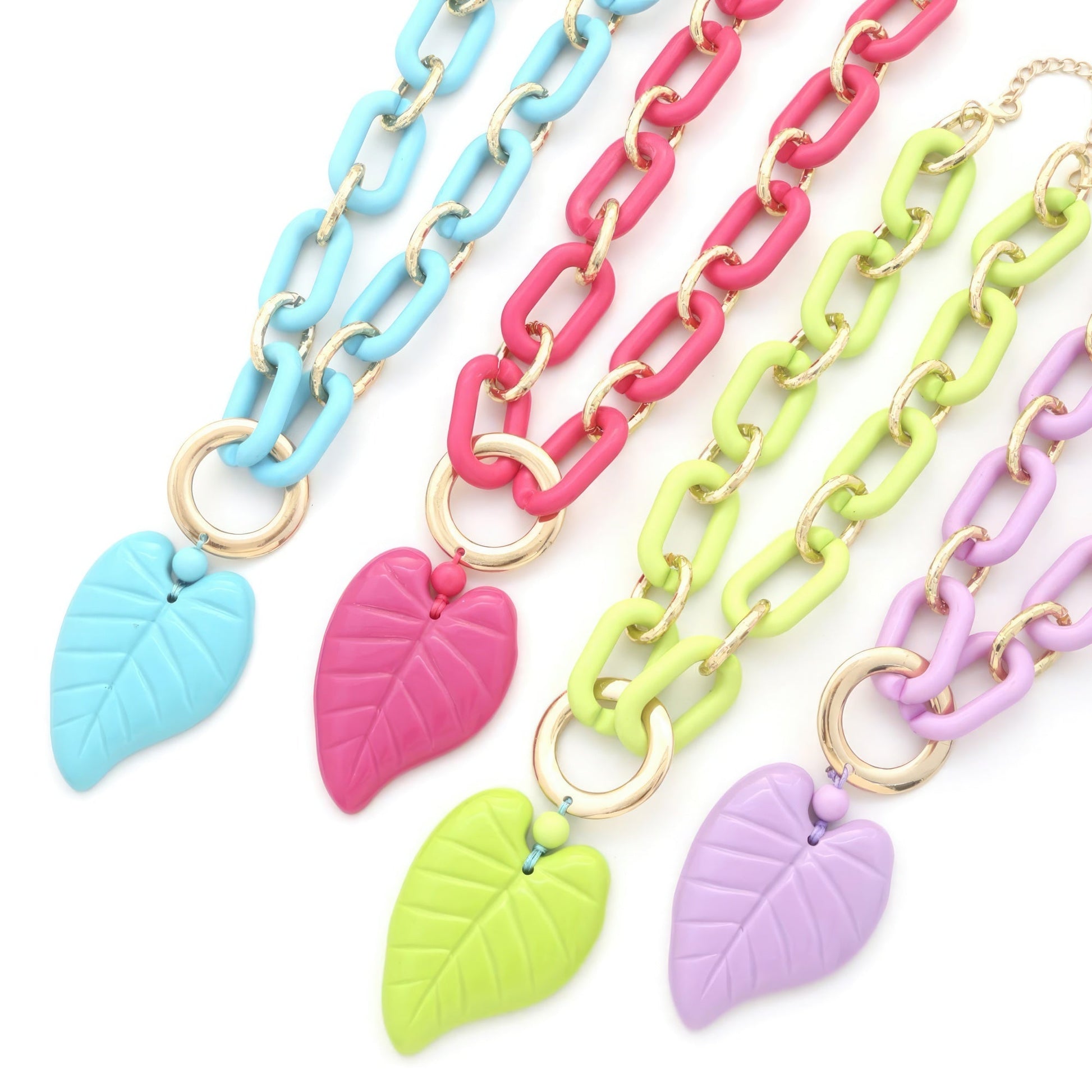 Chunky Color Acrylic Leaf Pendant Necklace - ZLA