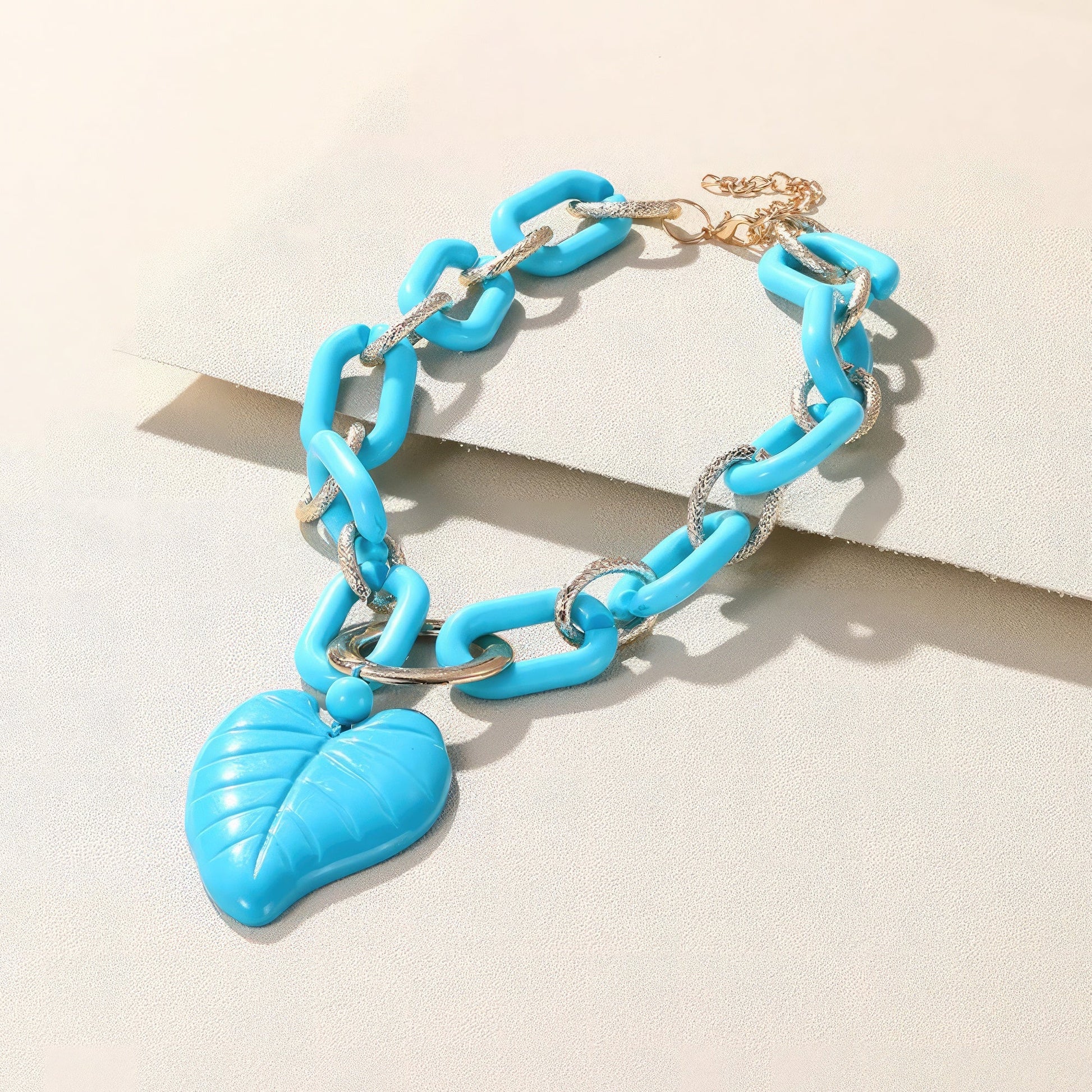 Chunky Color Acrylic Leaf Pendant Necklace - ZLA