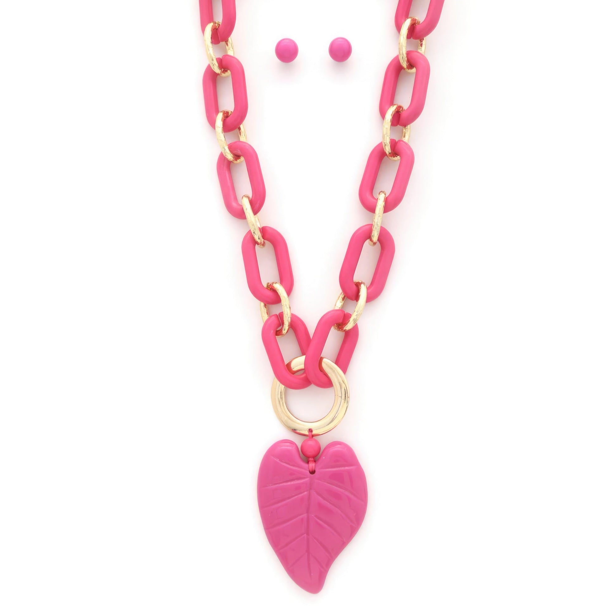 Chunky Color Acrylic Leaf Pendant Necklace - ZLA