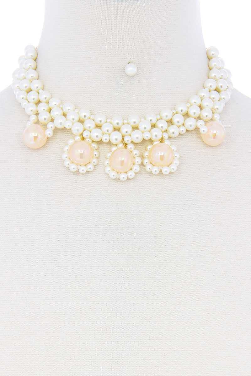 Chunky Rose Pearl Deco Choker Necklace - ZLA