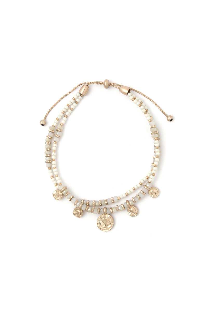 Coin Charm Beaded Adjustable Bracelet - ZLA