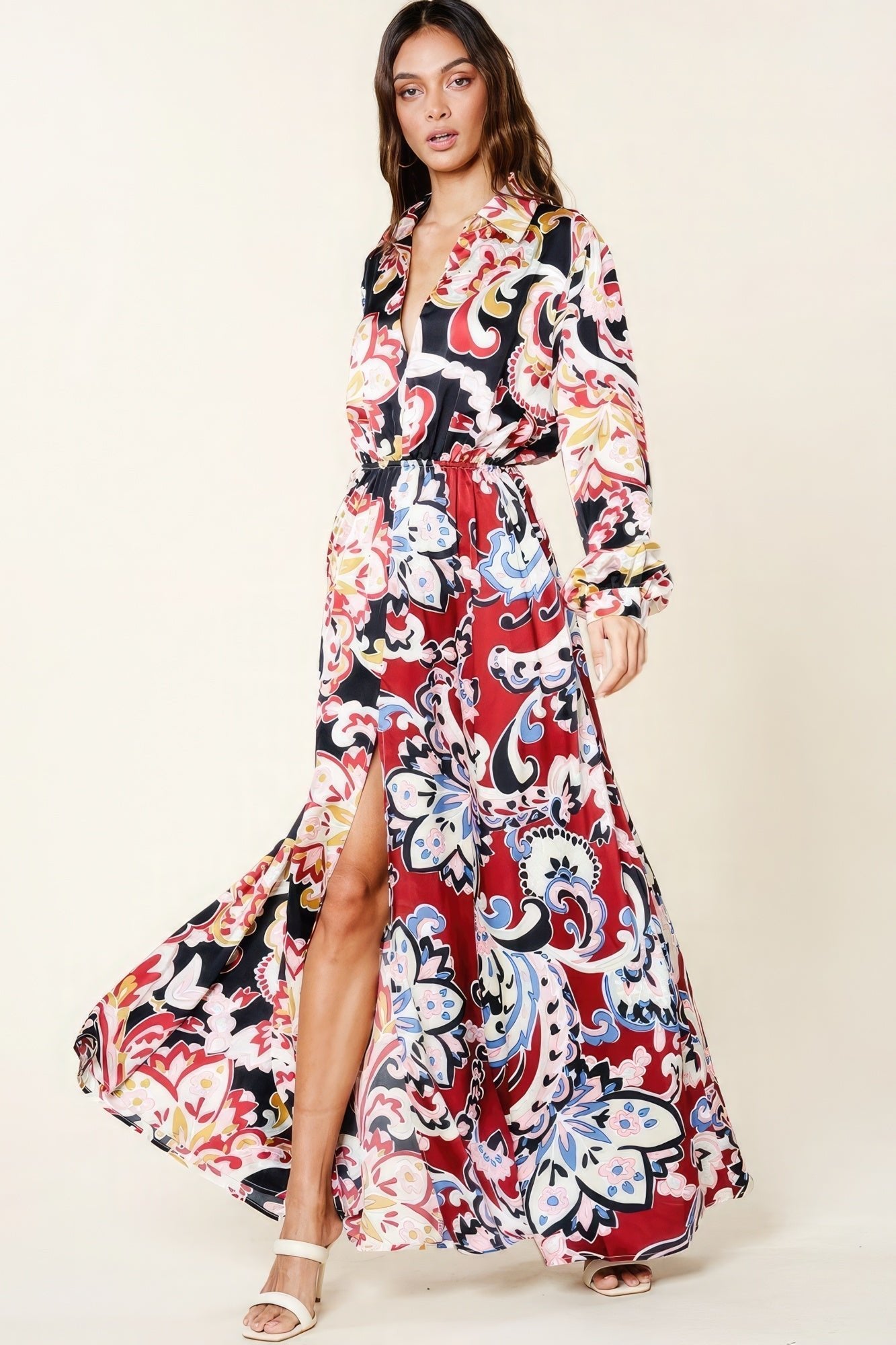 Color Block Printed V Neck Dress - Premium  from ZLA - Just $101.50! Shop now at ZLA