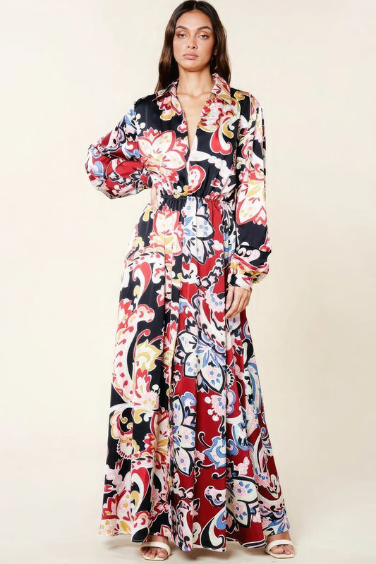 Color Block Printed V Neck Dress - Premium  from ZLA - Just $101.50! Shop now at ZLA