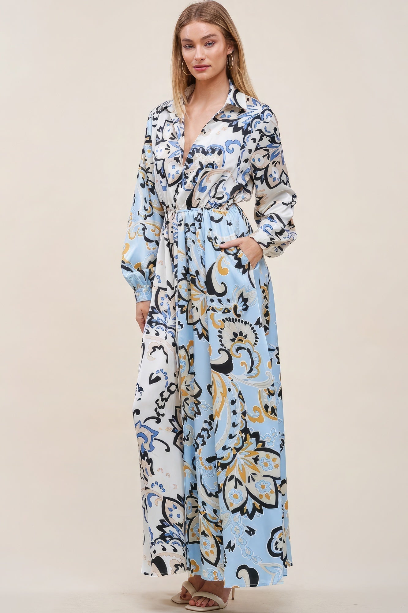 Color Block Printed V Neck Dress - Premium  from ZLA - Just $101.50! Shop now at ZLA