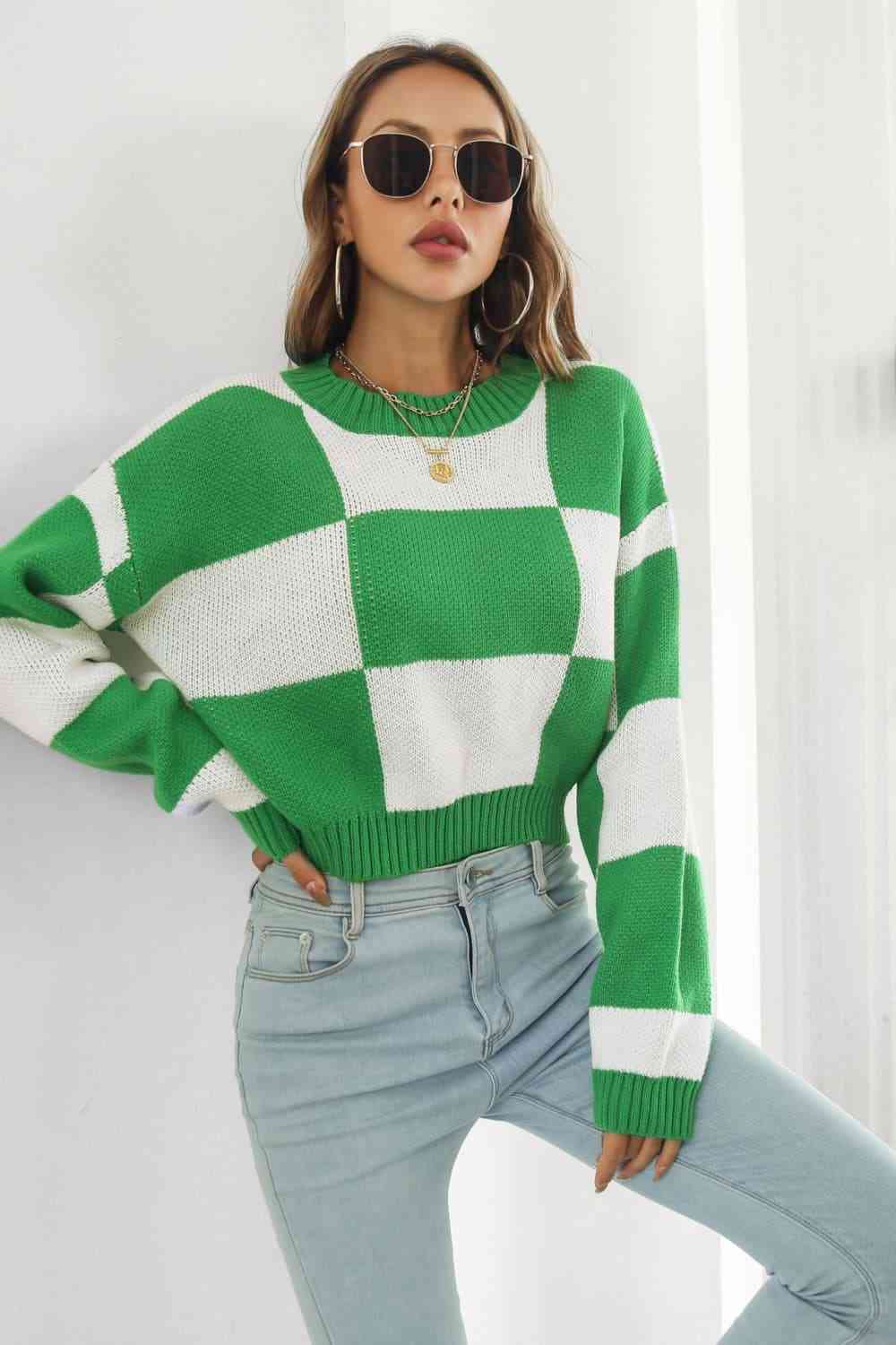 Color Block Round Neck Dropped Shoulder Sweater - Premium  from Trendsi - Just $30! Shop now at ZLA