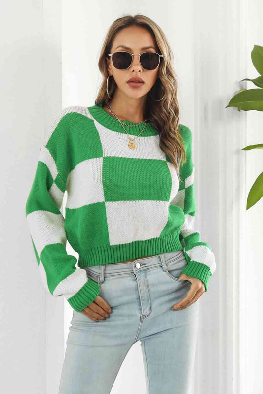 Color Block Round Neck Dropped Shoulder Sweater - Premium  from Trendsi - Just $30! Shop now at ZLA