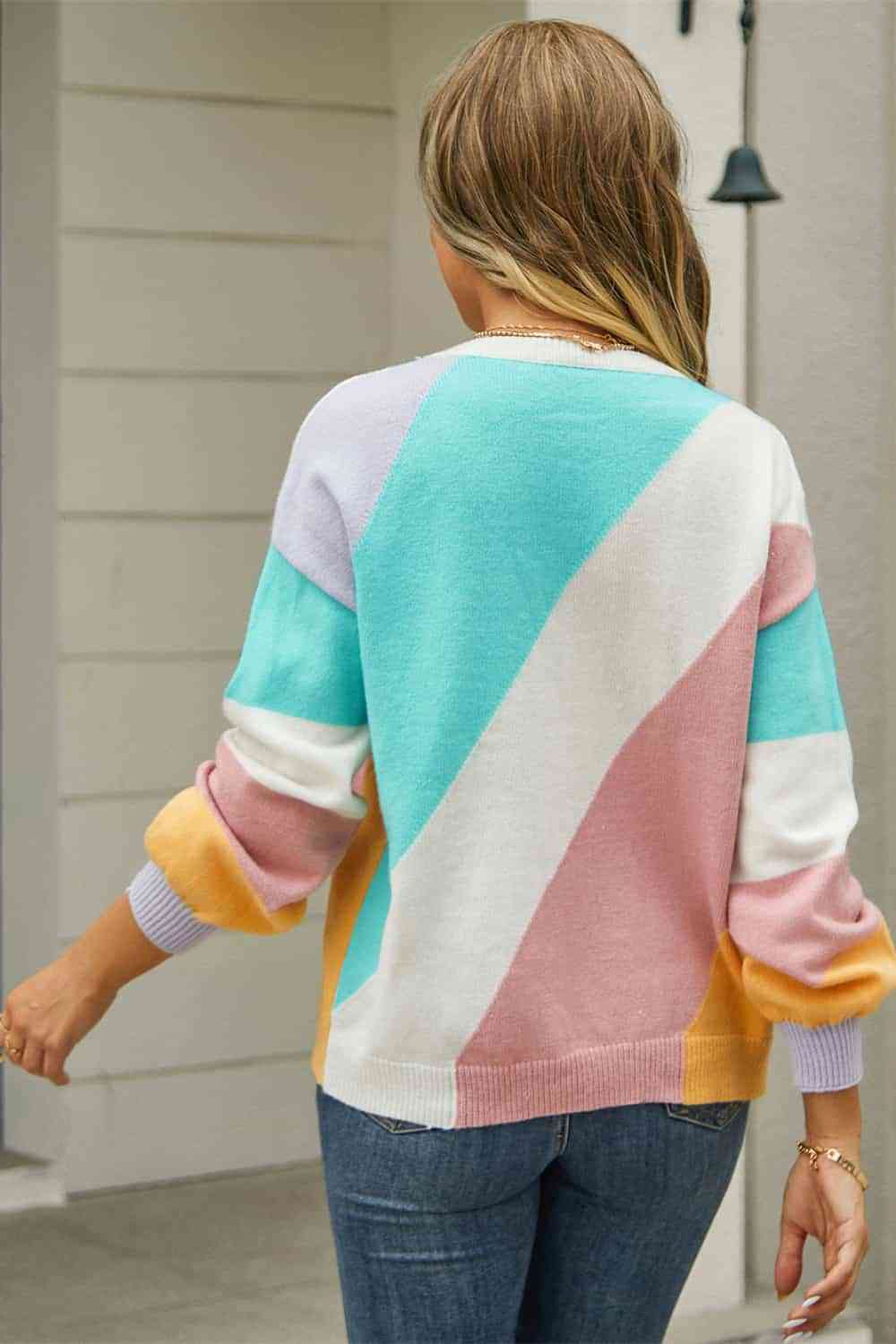 Color Block Round Neck Long Sleeve Sweater - Premium  from Trendsi - Just $37! Shop now at ZLA