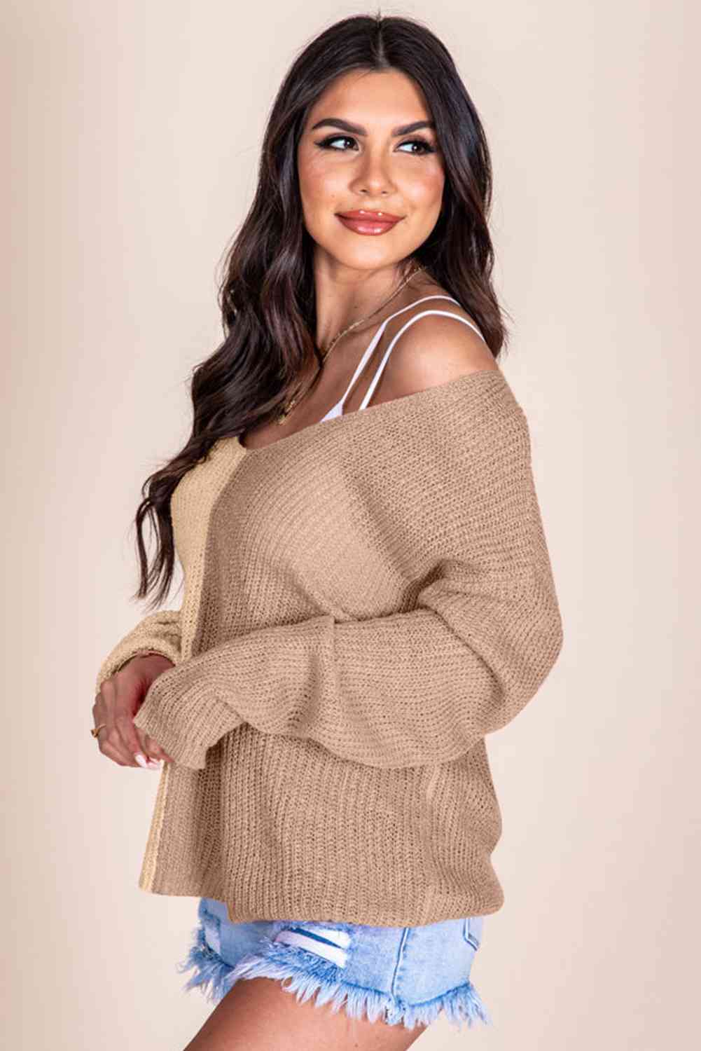 Contrast Color V-Neck Long Sleeve Pullover Sweater - Premium  from Trendsi - Just $29! Shop now at ZLA