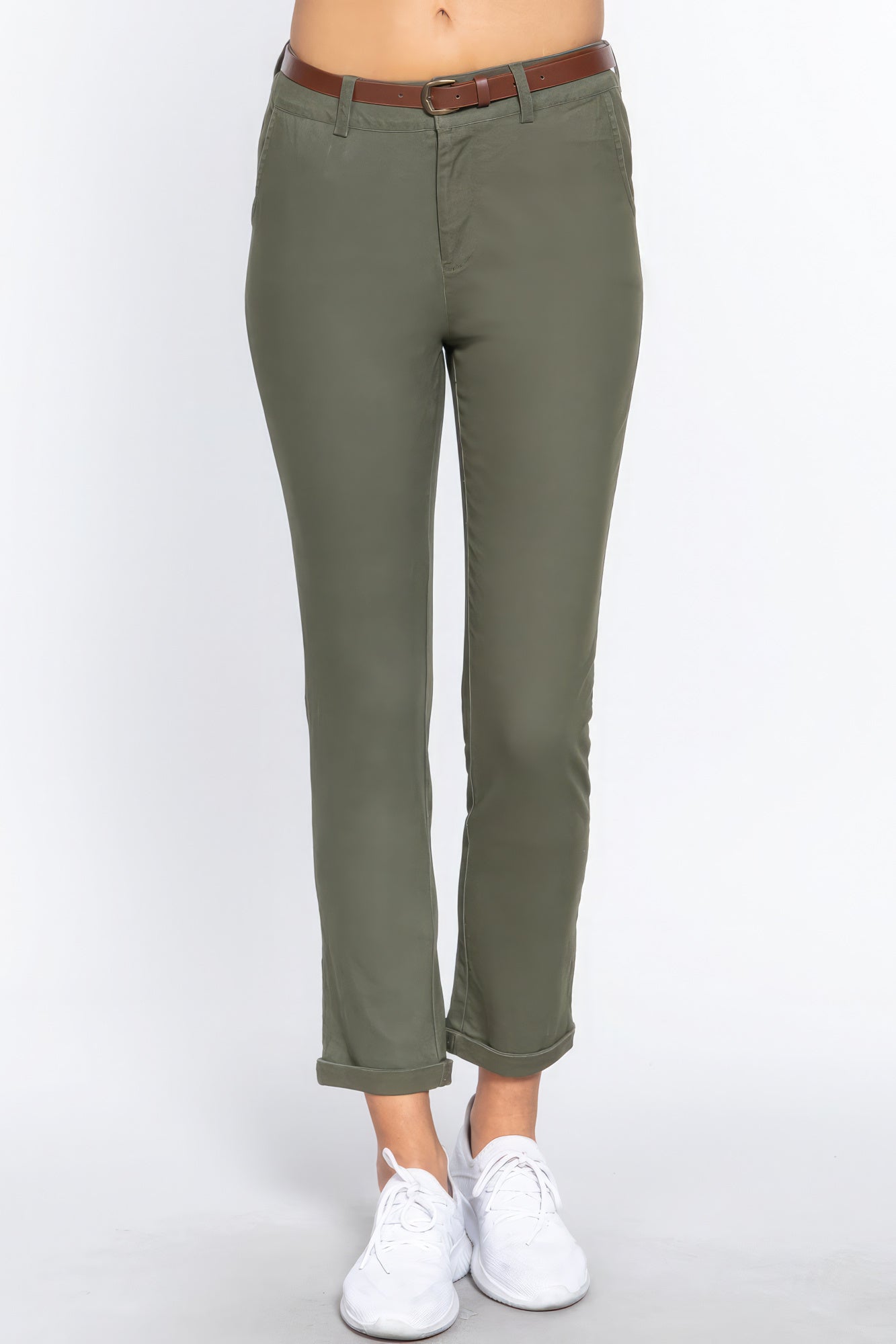Cotton-span Twill Belted Long Pants - Premium  from ZLA - Just $23! Shop now at ZLA