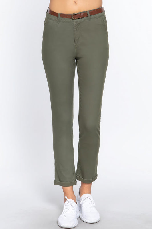 Cotton-span Twill Belted Long Pants - Premium  from ZLA - Just $23! Shop now at ZLA