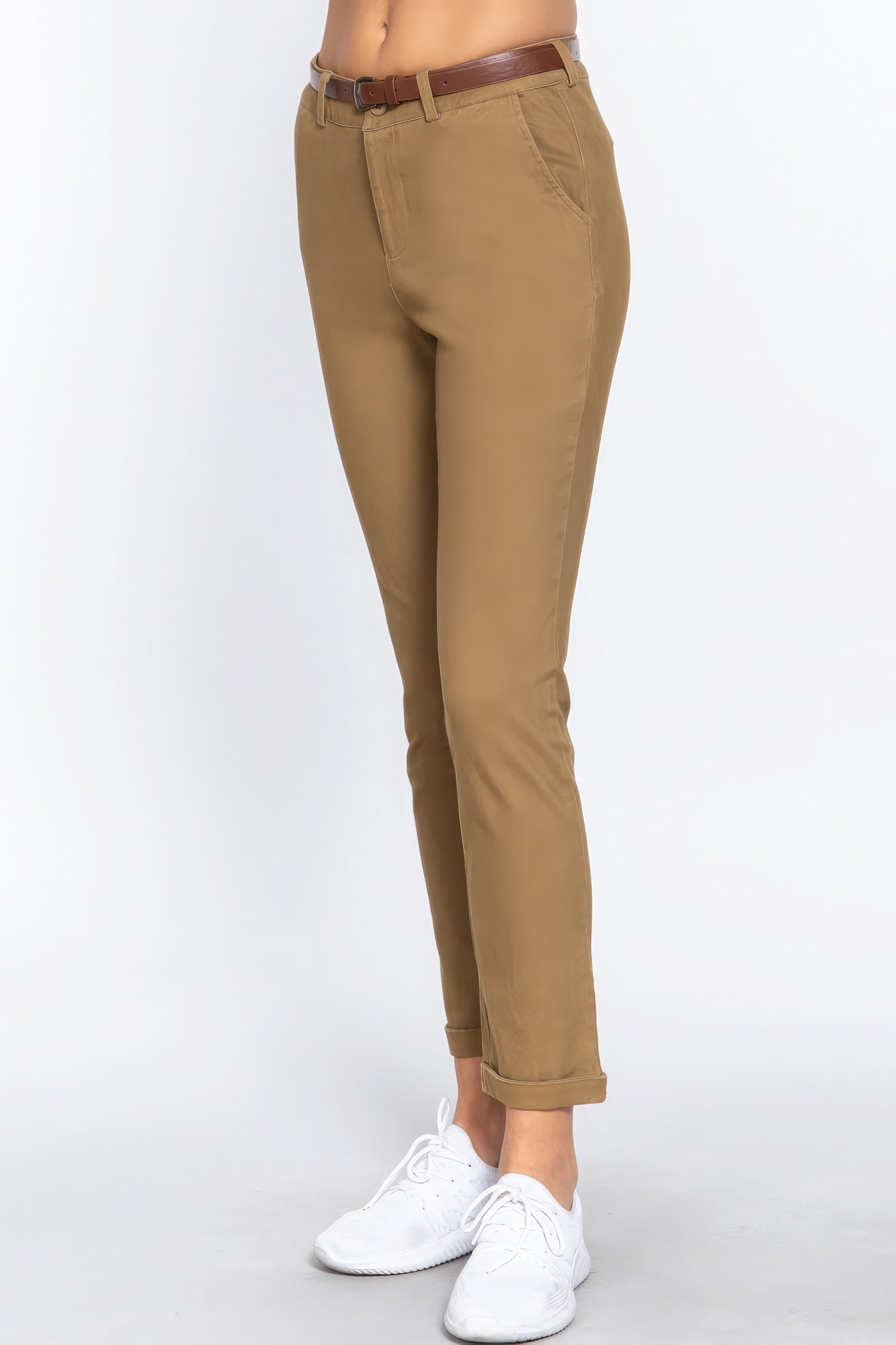Cotton-span Twill Belted Long Pants - Premium  from ZLA - Just $23! Shop now at ZLA