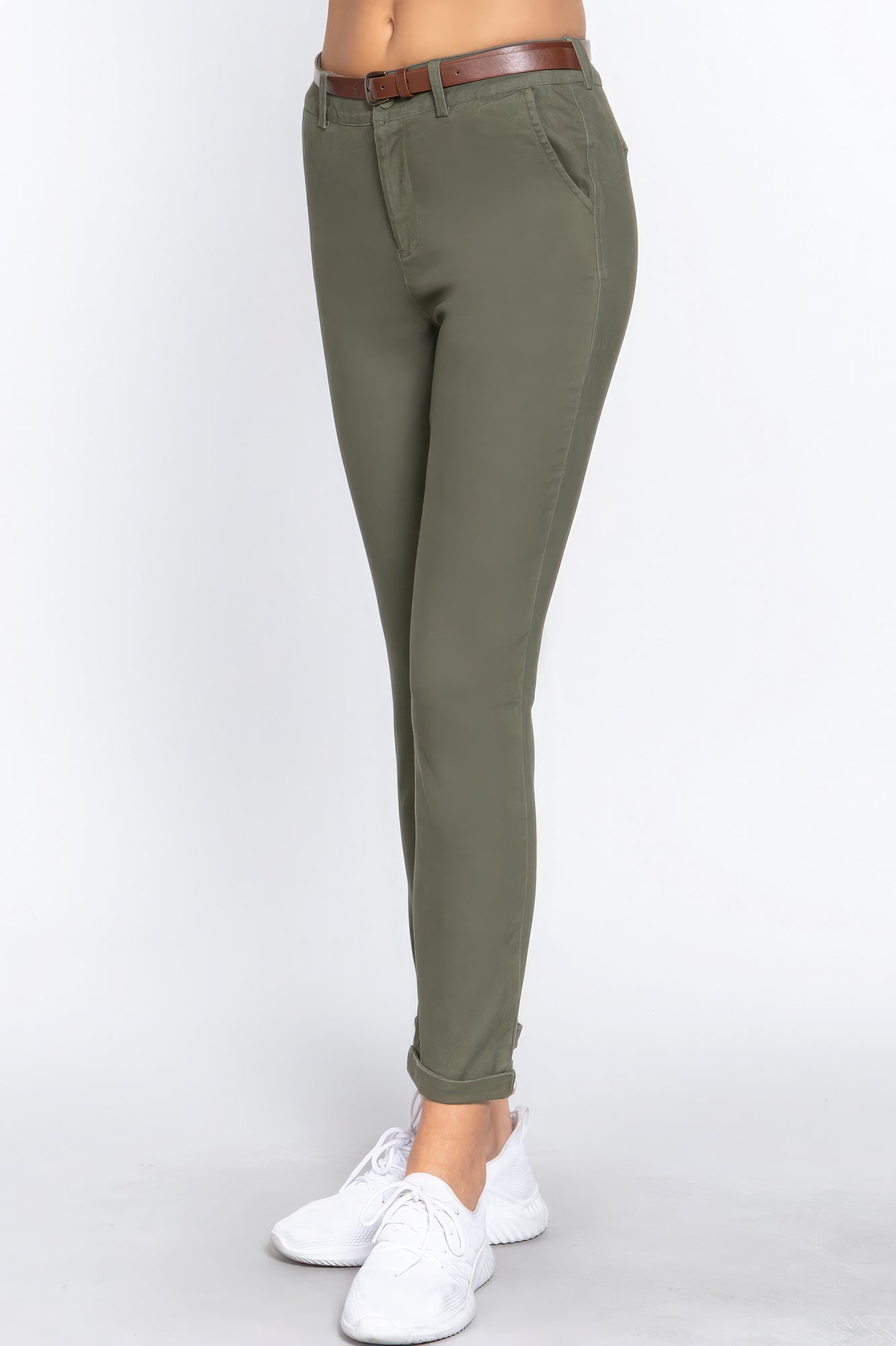 Cotton-span Twill Belted Long Pants - Premium  from ZLA - Just $23! Shop now at ZLA