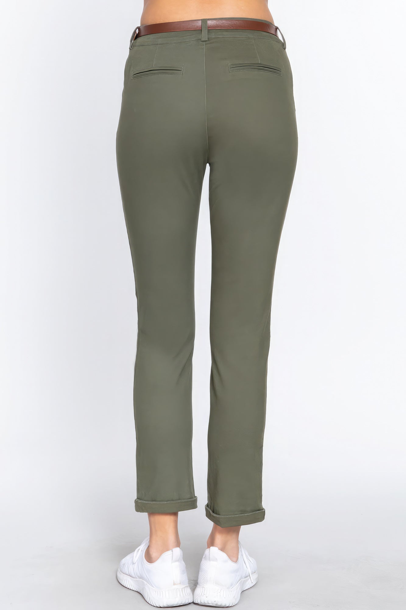 Cotton-span Twill Belted Long Pants - Premium  from ZLA - Just $23! Shop now at ZLA