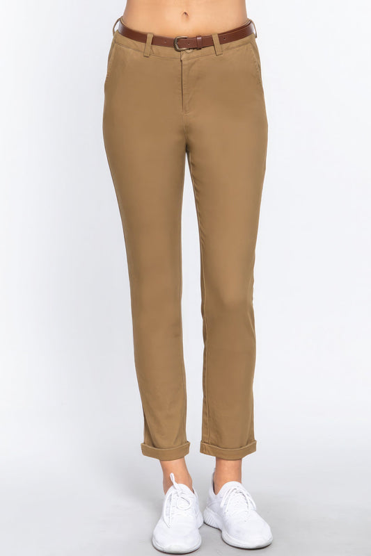 Cotton-span Twill Belted Long Pants - Premium  from ZLA - Just $23! Shop now at ZLA