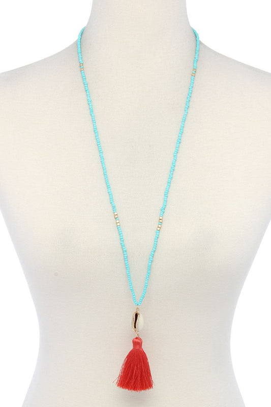 Cowrie Shell Tassel Beaded Necklace - ZLA