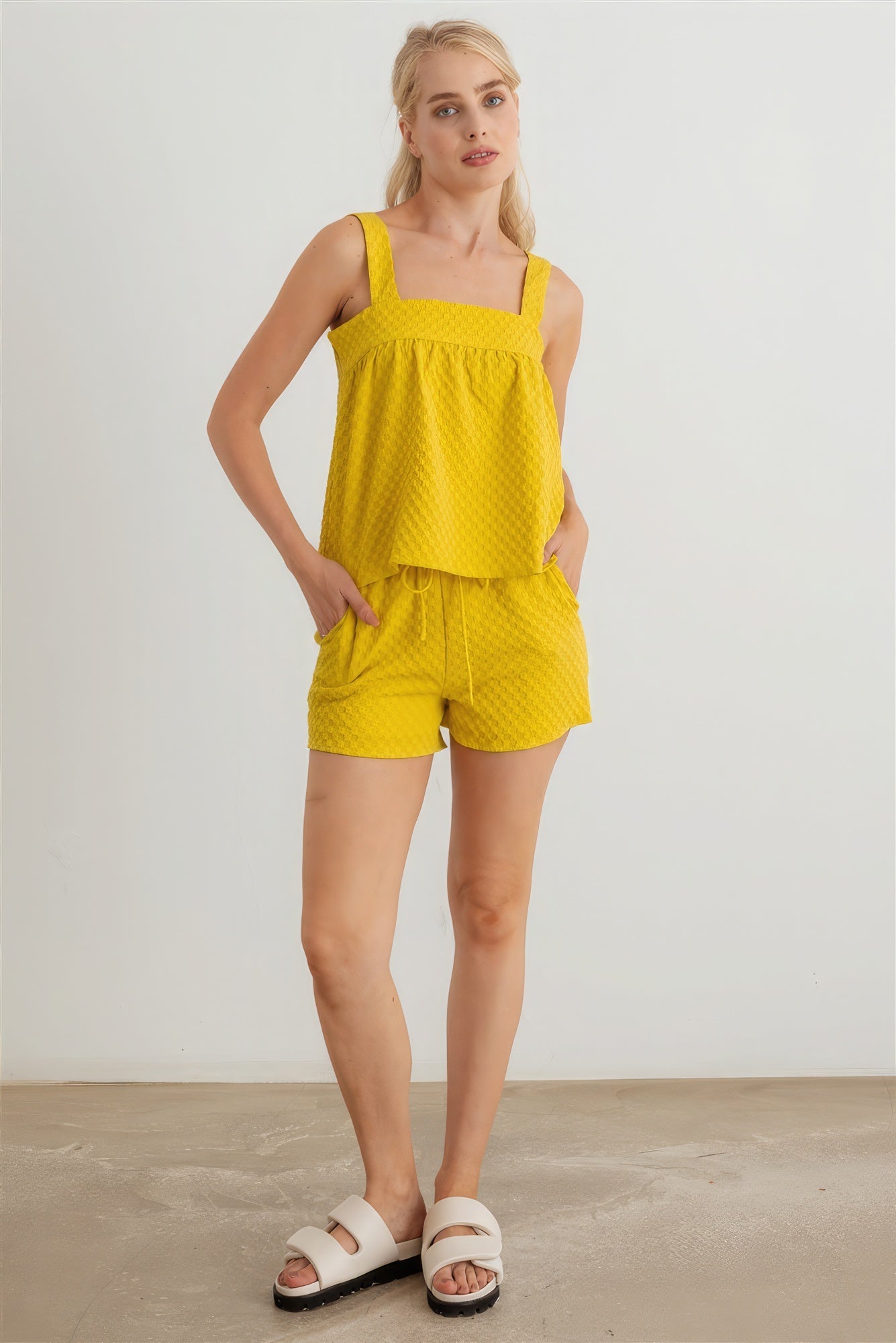 Dijon Textured Sleeveless Flare Top & High Waist Two Pocket Shorts Set - Premium  from ZLA - Just $33.50! Shop now at ZLA