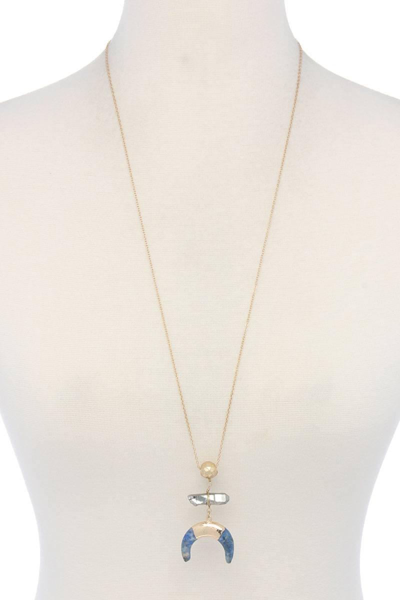 Double horn natural stone pendant necklace - ZLA