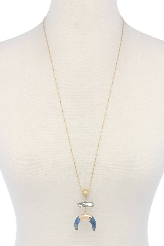 Double horn natural stone pendant necklace - ZLA