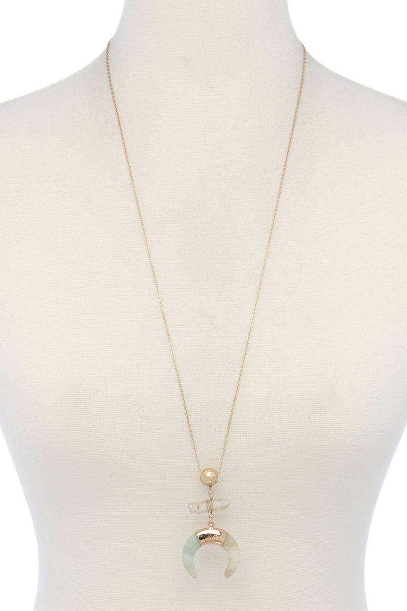 Double horn natural stone pendant necklace - ZLA