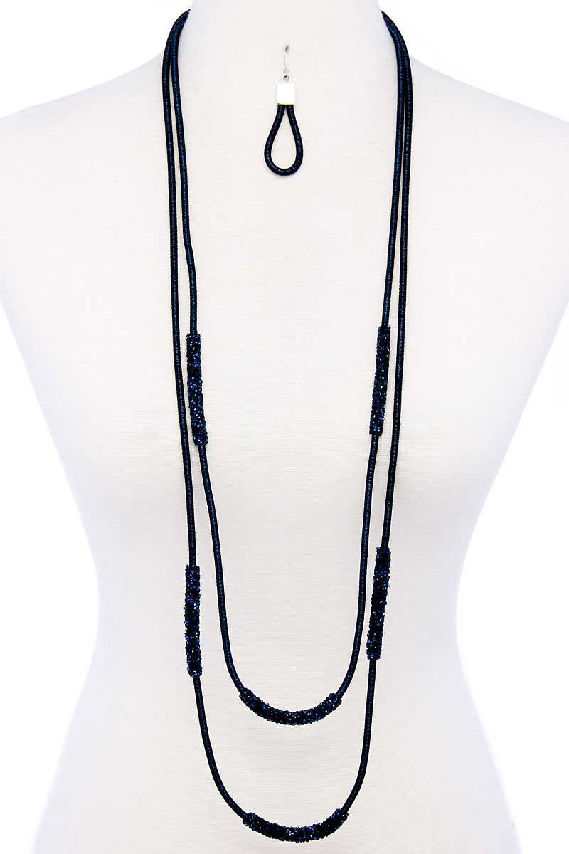 Double Layer Chic Long Necklace And Earring Set - ZLA