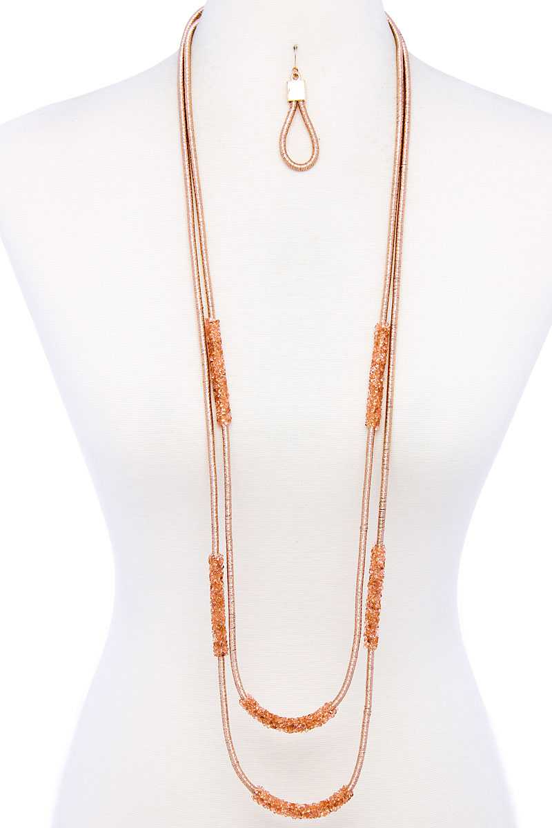 Double Layer Chic Long Necklace And Earring Set - ZLA