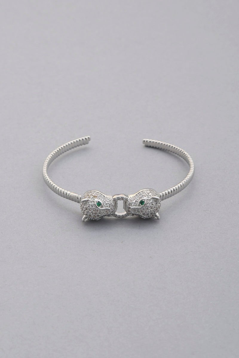 Double Leopard Head Metal Bangle Bracelet - ZLA