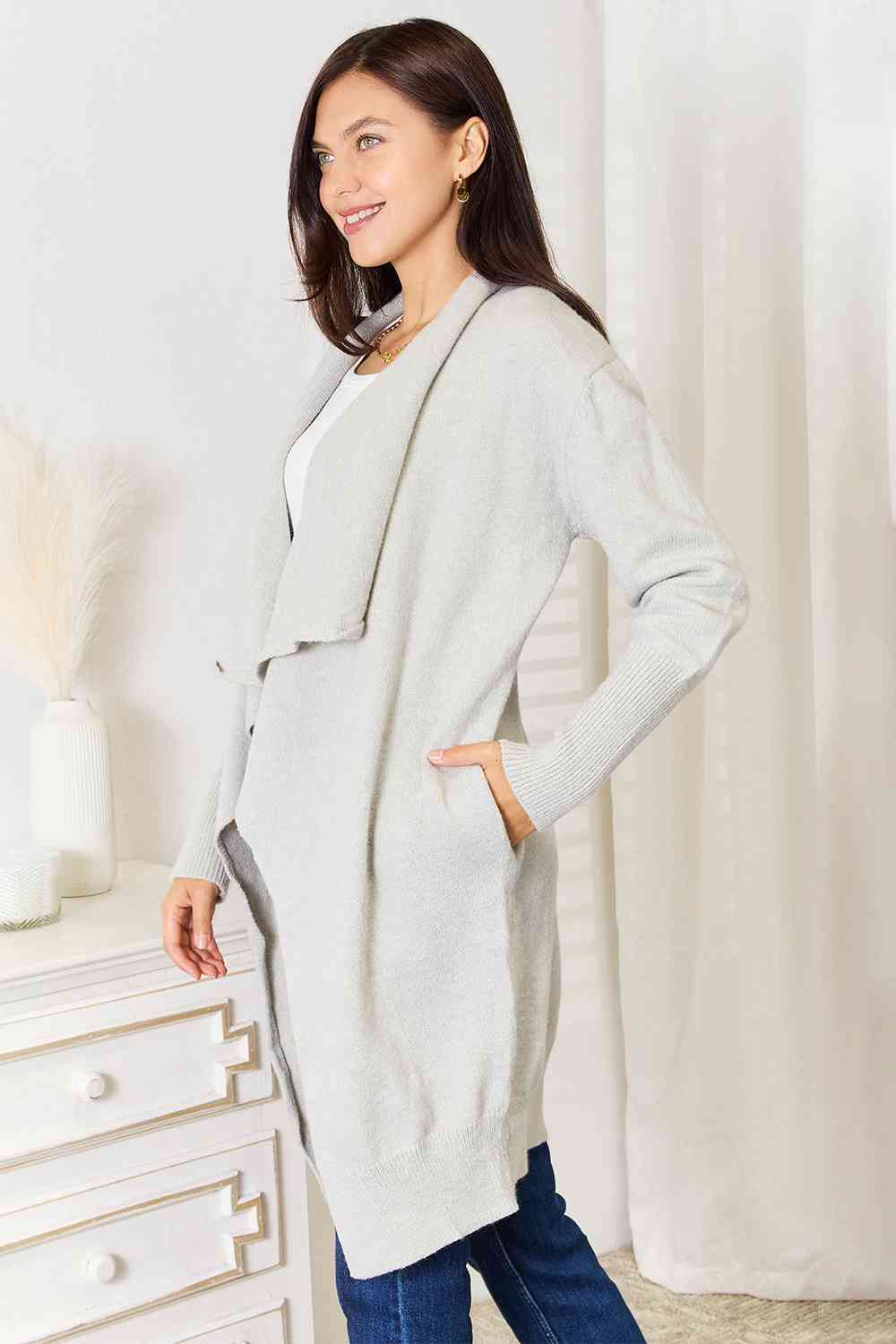 Double Take Open Front Duster Cardigan with Pockets - Premium  from Trendsi - Just $49! Shop now at ZLA