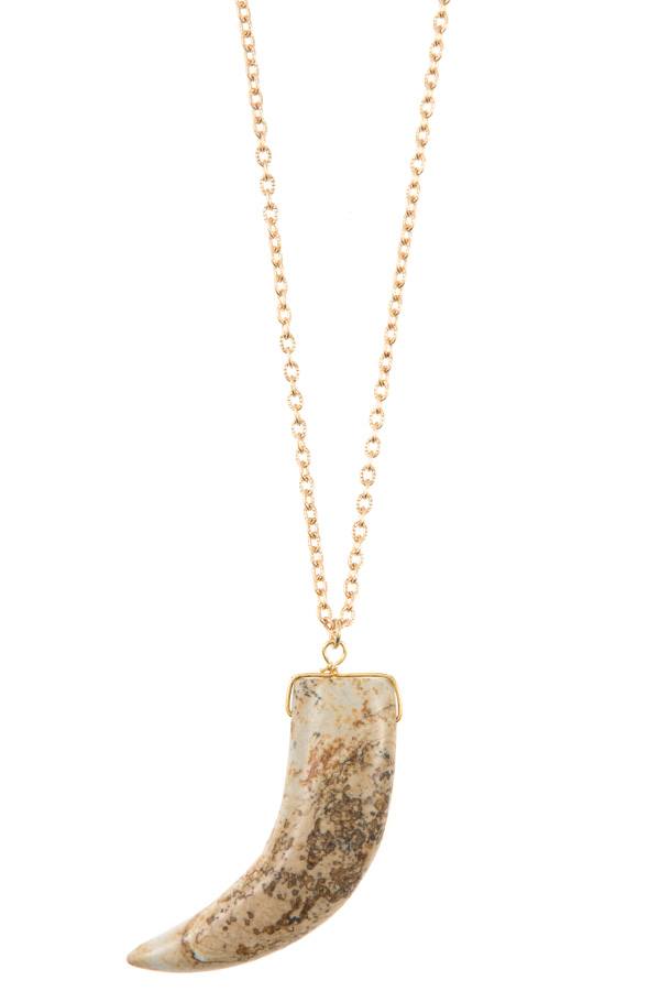 Elongated single horn pendant necklace - ZLA