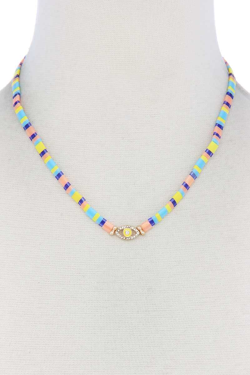 Evil Eye Charm Color Block Necklace - ZLA