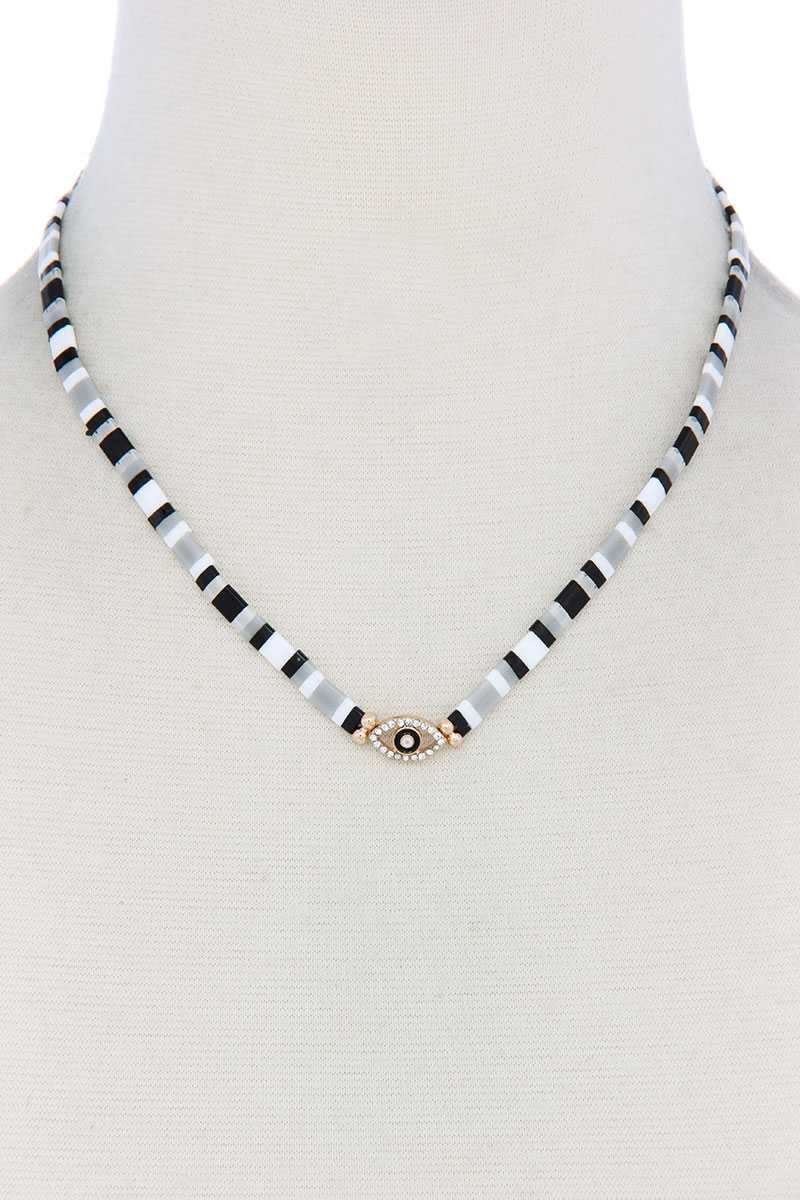 Evil Eye Charm Color Block Necklace - ZLA