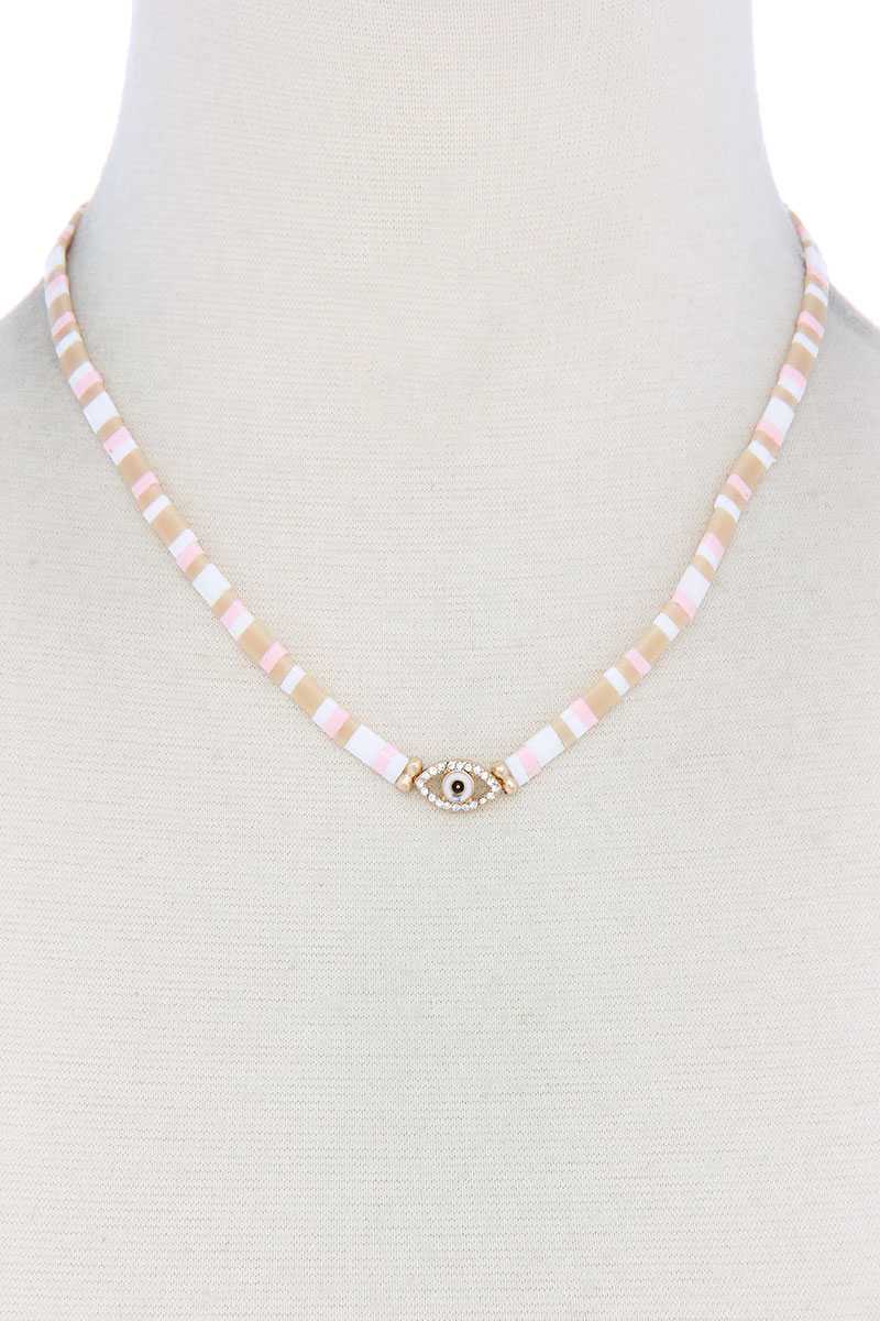 Evil Eye Charm Color Block Necklace - ZLA
