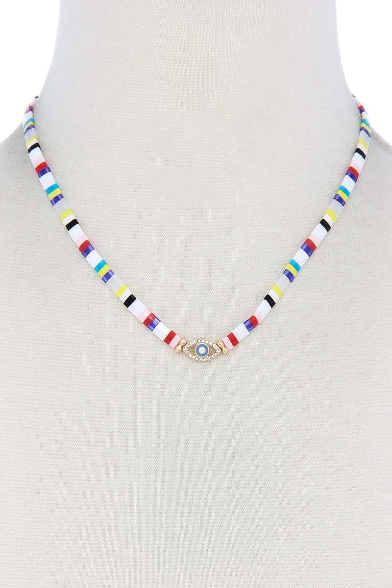 Evil Eye Charm Color Block Necklace - ZLA