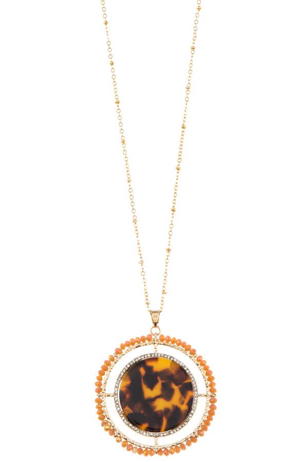 Faceted bead acetate circle pendant necklace set - ZLA