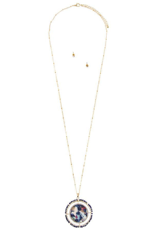 Faceted bead acetate circle pendant necklace set - ZLA
