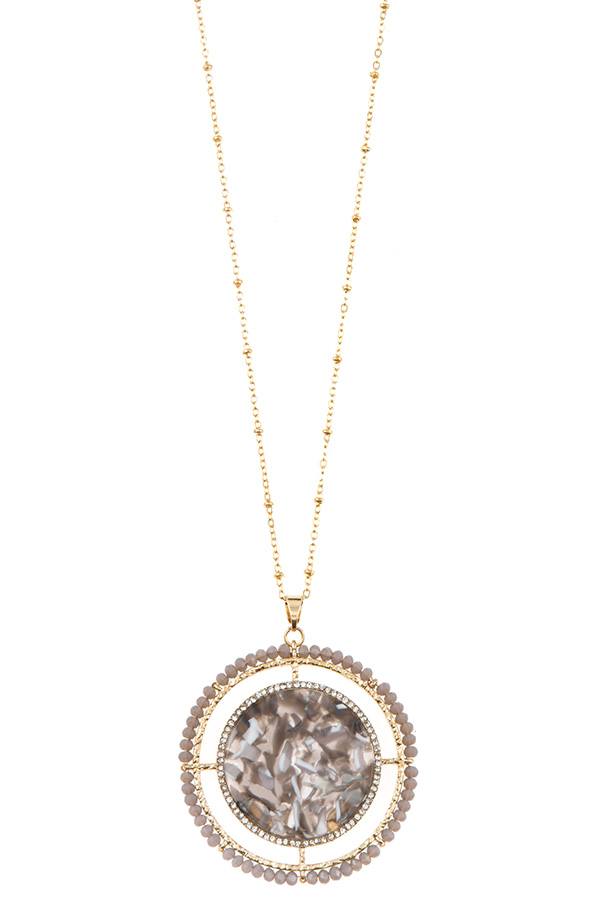 Faceted bead acetate circle pendant necklace set - ZLA