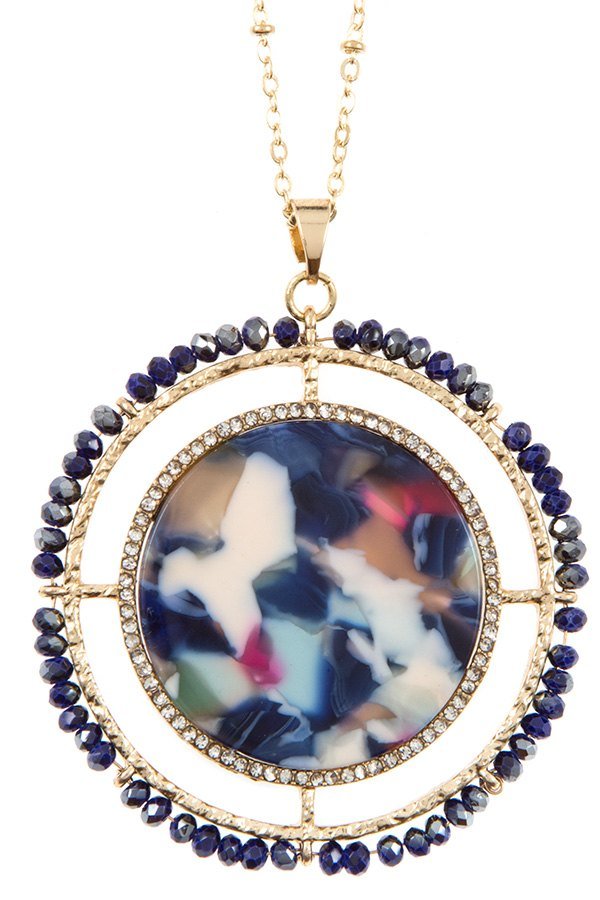 Faceted bead acetate circle pendant necklace set - ZLA