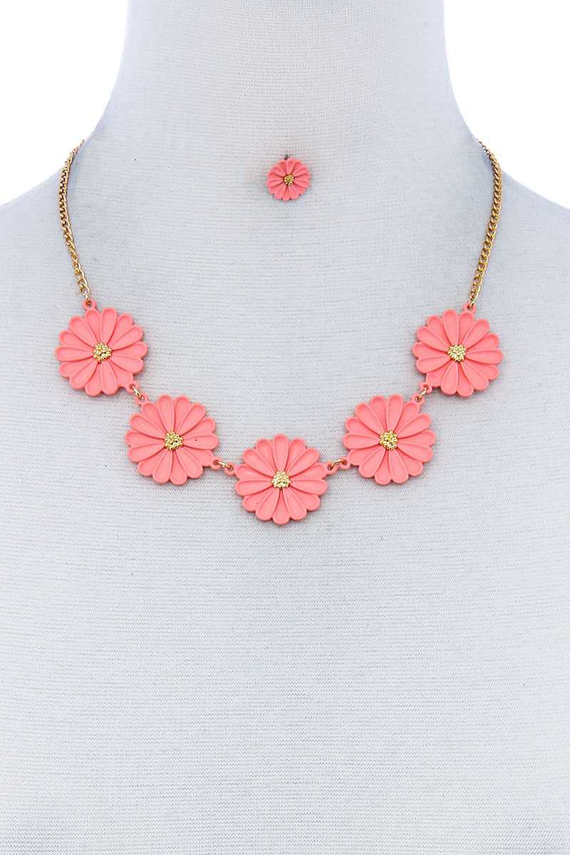 Fashion Cute Multi Tender Flower Necklace And Earring Set - ZLA