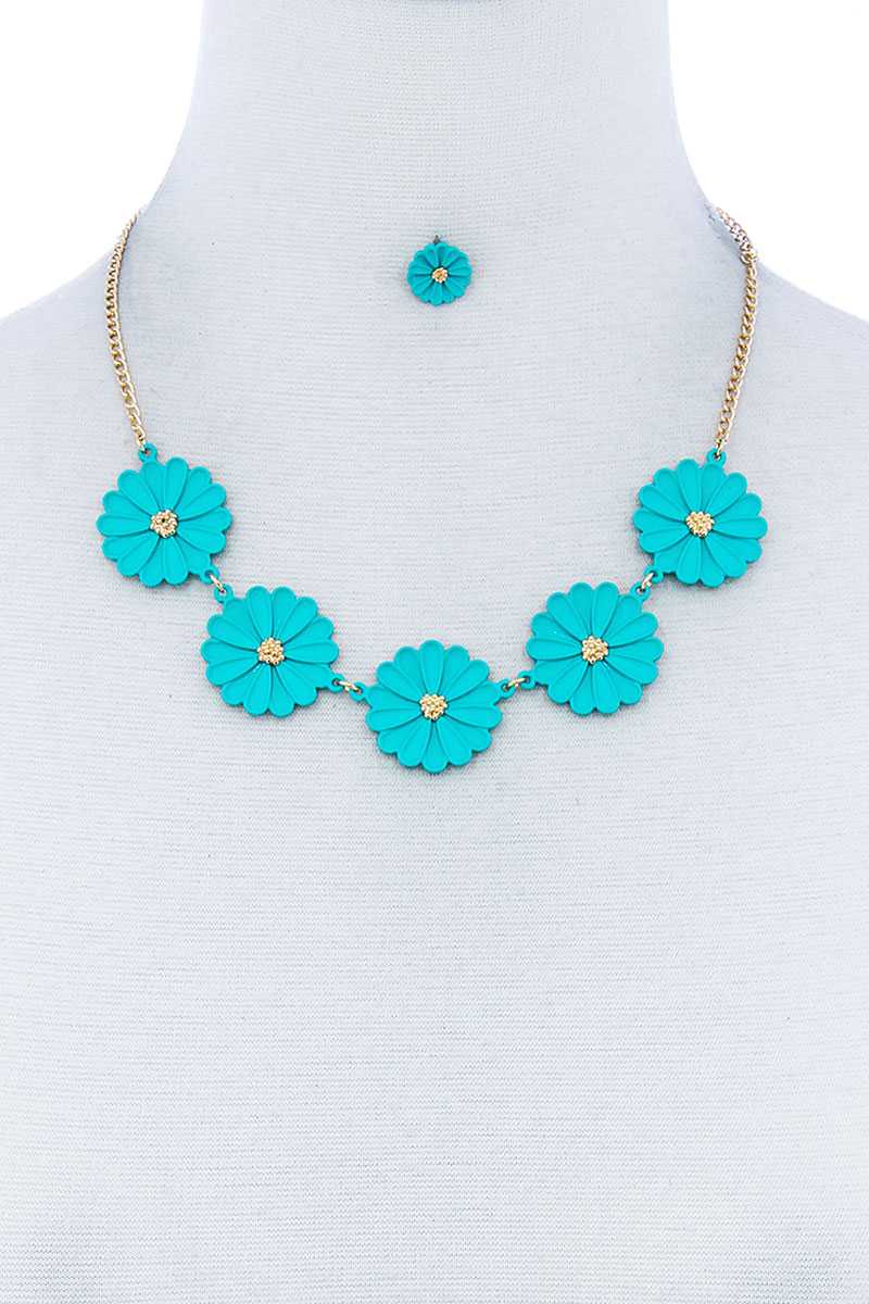 Fashion Cute Multi Tender Flower Necklace And Earring Set - ZLA